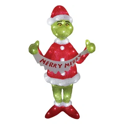 Department Five Dr. Seuss Grinch Standing Merry Light Up Statue Figurine 35.04 Inch In White;green;red