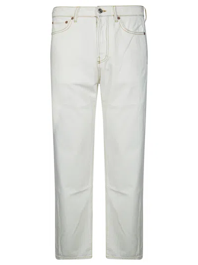 Department Five Ecru Straight Leg Contrast Stitching Jeans In White