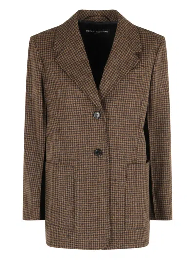 DEPARTMENT FIVE ELBOW-PATCH HOUNDSTOOTH BLAZER