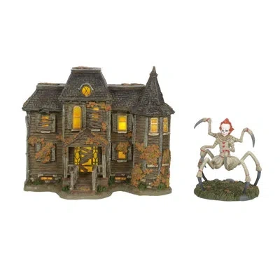 Department Five Fright Avenue Village Neibolt House Lit Building And Pennywise Figurine Set, 2 Pieces In Orange;brown;beige