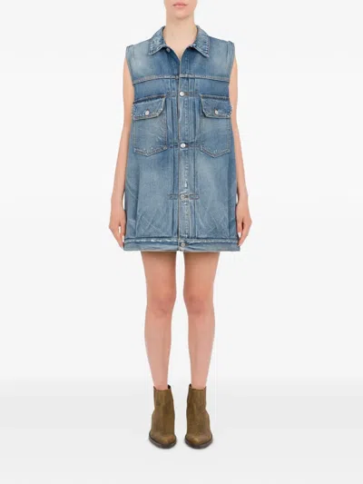 Department Five Front-pocket Mini Dress In Blue