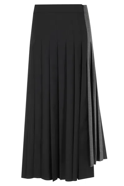 Department Five Gray Marina Dual Design Checkered Pleated Midi Skirt In Black