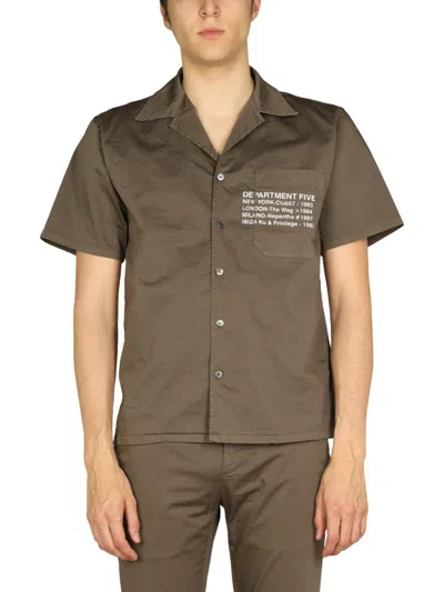 Department Five Hawaiian Logo Print Button-up Shirt In Brown