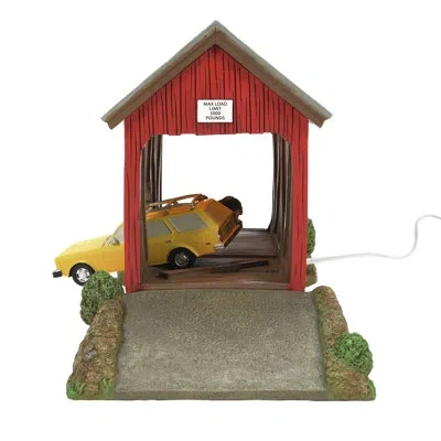 Department Five Hot Properties Village Beetlejuice Winter River Bridge Village Figurine In Yellow;red;gray