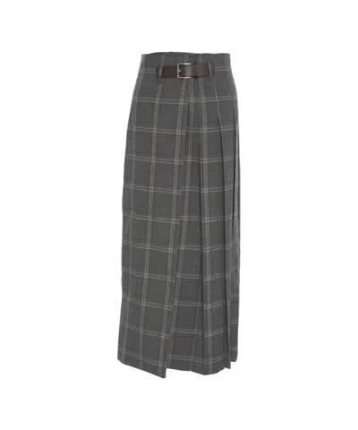 Department Five Maxi Skirt With Captivating Check Pattern And Pleated Design In Gray