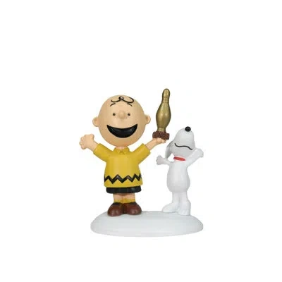 Department Five Peanuts Village Charlie Brown Breaks 100 Figurine 2.2in H In Yellow;gold;black;white;red