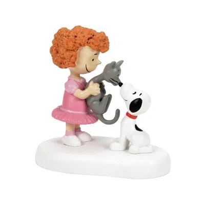 Department Five Peanuts Village Frieda And Faron Meet Snoopy Figurine 2.5in H In Pink;orange;white