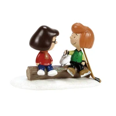 Department Five Peanuts Village Peppermint Patty & Marcie Try On Skates Christmas Village Accessory Figurine 2.8in H In Orange;brown;red