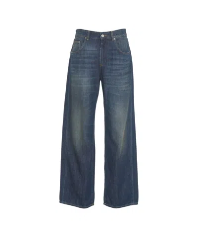 Department Five Relaxed Fit Wide Leg Denim Jeans With Distinctive Detail In Blue