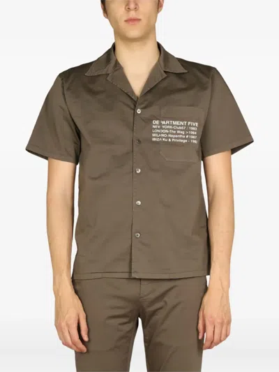 Department Five Hawaiian Logo Print Button-up Shirt In Brown