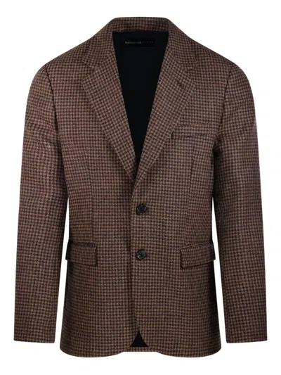 Department Five Single-breasted Houndstooth Blazer In Brown