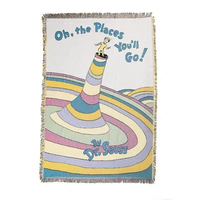 Department Five Snowpinions Dr. Seuss Oh The Places You'll Go Book Woven Throw Blanket 45 By 60 Inches In Blue;white;yellow;purple