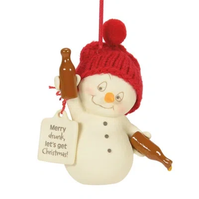 Department Five Snowpinions Merry Drunk Let's Get Christmas Snowman Ornament 3.07 Inch In Brown;red;gray;cream