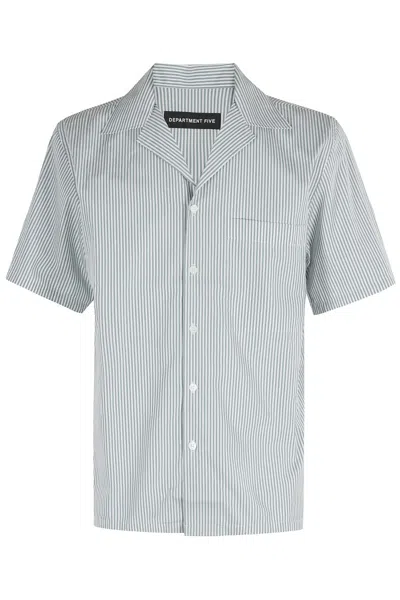 Department Five Striped Cape Shirt With Cuban Collar In White