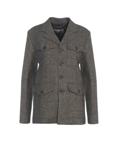 Department Five Structured Military-inspired Jacket With Flap Pockets And Herringbone Pattern In Gray
