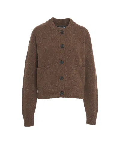 Department Five Textured Knit Cardigan With Round Neckline And Button Closure In Brown