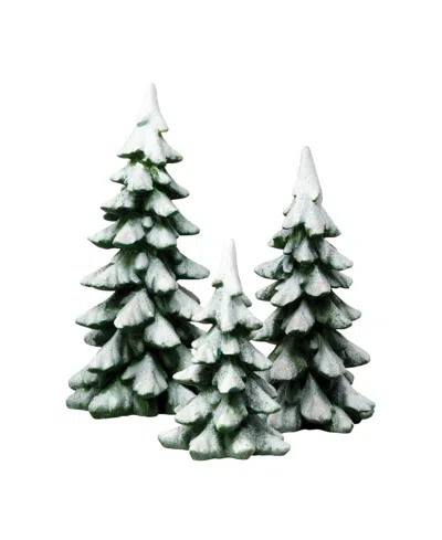 Department Five Village Winter Pines, Set Of 3 In Green