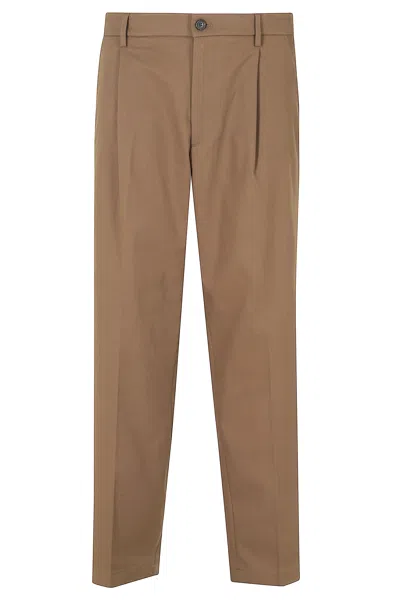 Department Five Wide-leg Pants With Single Pleat And Technical Drill Fabric In Brown