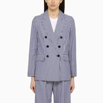 Department Five Women's Blue And White Striped Double-breasted Cotton Jacket