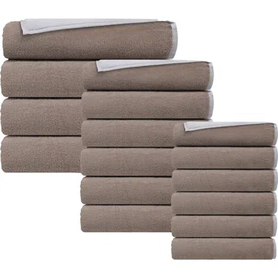 Depera Double Face 16-piece Turkish Cotton Towels Set In Silver