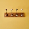 Depera Home Ivana 4 Hook Mango Wood Wall Rack With Ceramic Knobs In Multi