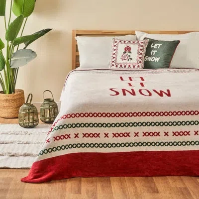Depera Home Jolly 'let It Snow' Large Fleece Blanket In Green