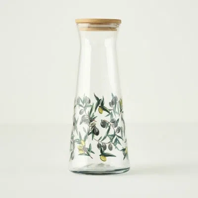 Depera Home Olive Design Glass Carafe With Wooden Lid In Transparent