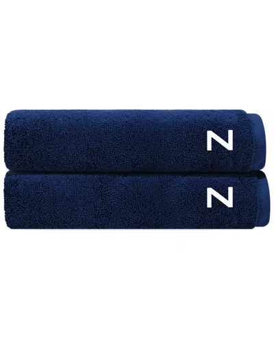 Depera Home Set Of 2 Puresoft Monogrammed Turkish Bath Towels In Blue