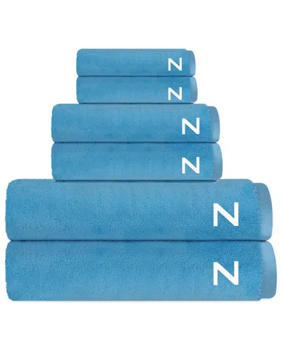Depera Home Set Of 6 Puresoft Monogrammed Turkish Towels In Blue