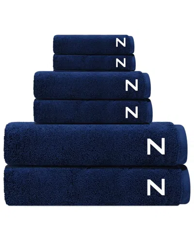 Depera Home Set Of 6 Puresoft Monogrammed Turkish Towels In Blue