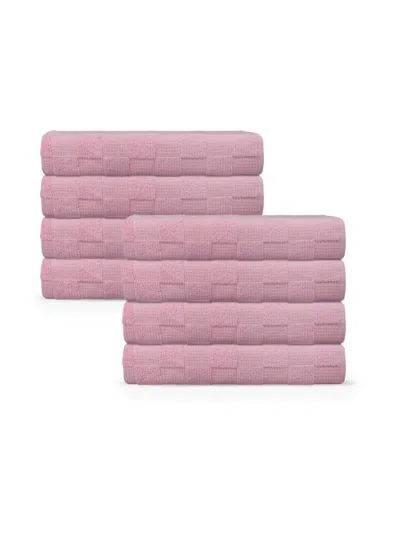 Depera Home Waffle Terry 8-piece Turkish Cotton Hand Towel Set In Blush