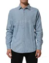Deperlu Blue Denim Regular Fit Collared Long Sleeve Men Shirt In Blue