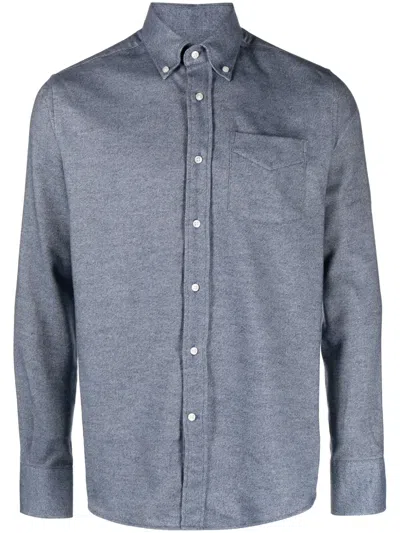 Deperlu Button-down Collar Cotton Shirt In Blue
