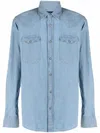 Deperlu Blue Denim Regular Fit Collared Long Sleeve Men Shirt In Blue