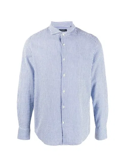 Deperlu Button-up Striped Cotton Shirt In Blue