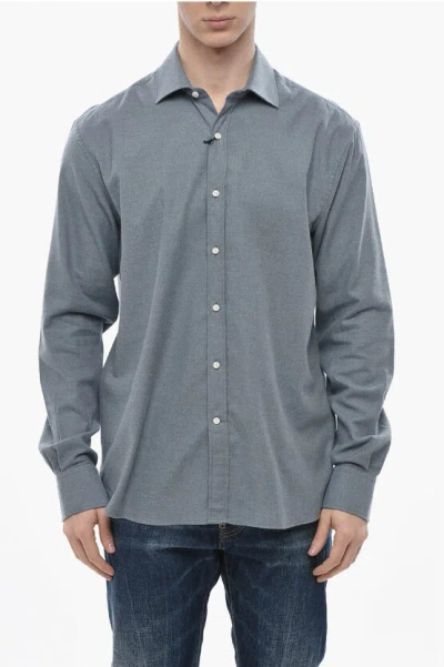 Deperlu Cotton Flannel Shirt John With French Collar In Blue