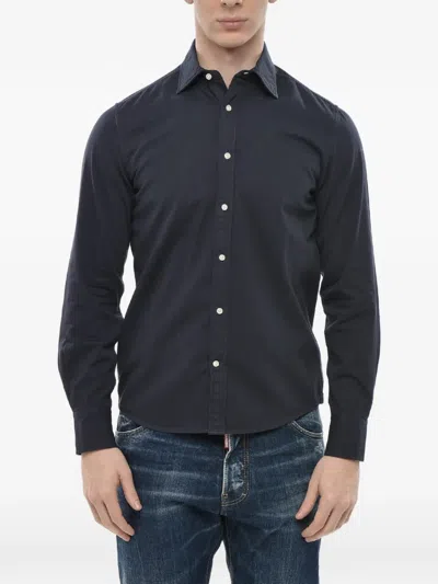 Deperlu French-collar Poplin Shirt In Blue