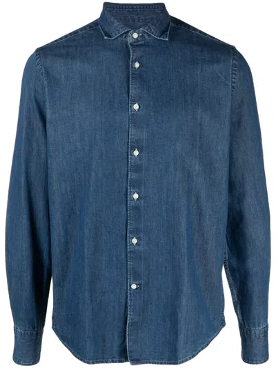 Deperlu Spread-collar Cotton Shirt In Blue