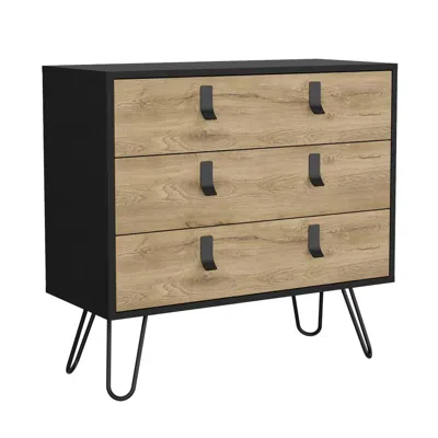 Depot E-shop 3-drawer Dresser, Modern Chest Of Drawers With Hairpin Legs And Metal Accents In Neutral