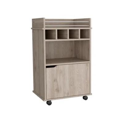 Depot E-shop 35" H Bar Cart With Two Shelves Four Wine Cubbies And One Cabinet,light Pine In Brown
