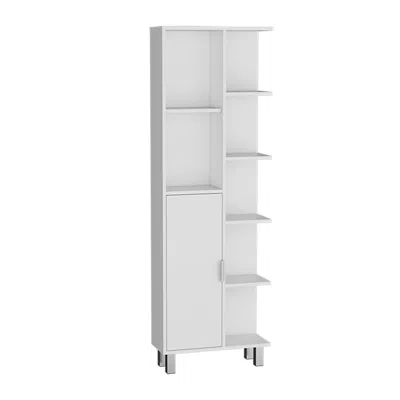 Depot E-shop 63" H Linen Bathroom Cabinet With Seven Open Shelves, One Drawer And Four Legs In White