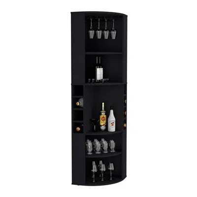 Depot E-shop 71" Corner Bar Cabinet With Five Shelves, Eight Bottle Cubbies And Stemware
