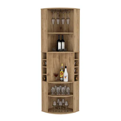 Depot E-shop Agra 71" Corner Bar Cabinet With Five Shelves, Eight Bottle Cubbies And Stemware