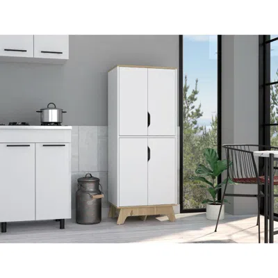 Depot E-shop Ankara Double Kitchen Pantry, Two-door Cabinet, Four Legs, Four Shelves, Countertop- Li In White