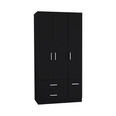 Depot E-shop Armoire Wardrove 71", 4 Doors, Hanging Rod, 3 Cabinets, 6 Shelves, Black