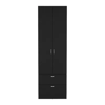 Depot E-shop Armoire Wardrove 76" H, Hanging Rod, 2 Drawers, 1 Shelf, Black