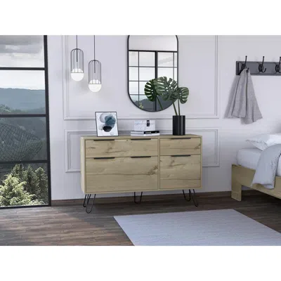 Depot E-shop Aster Double Dresser-four Drawers,countertop, Four Steel Legs-light Oak, For Bathroom In Neutral