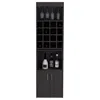 Depot E-shop Athens Kava Bar Cabinet, 16 Built-in Wine Rack, Two Door Cabinet, Two Shelves, Black In Black
