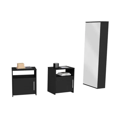 Depot E-shop Augusta 3 Piece Bedroom Set, Baltimore Shoe Rack + 2 Omaha Nightstands, Black