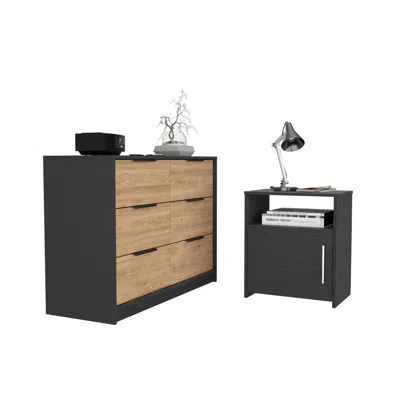 Depot E-shop Bangor 2 Piece Bedroom Set, Egeo 4 Drawer Dresser + Omaha Nightstand In Brown